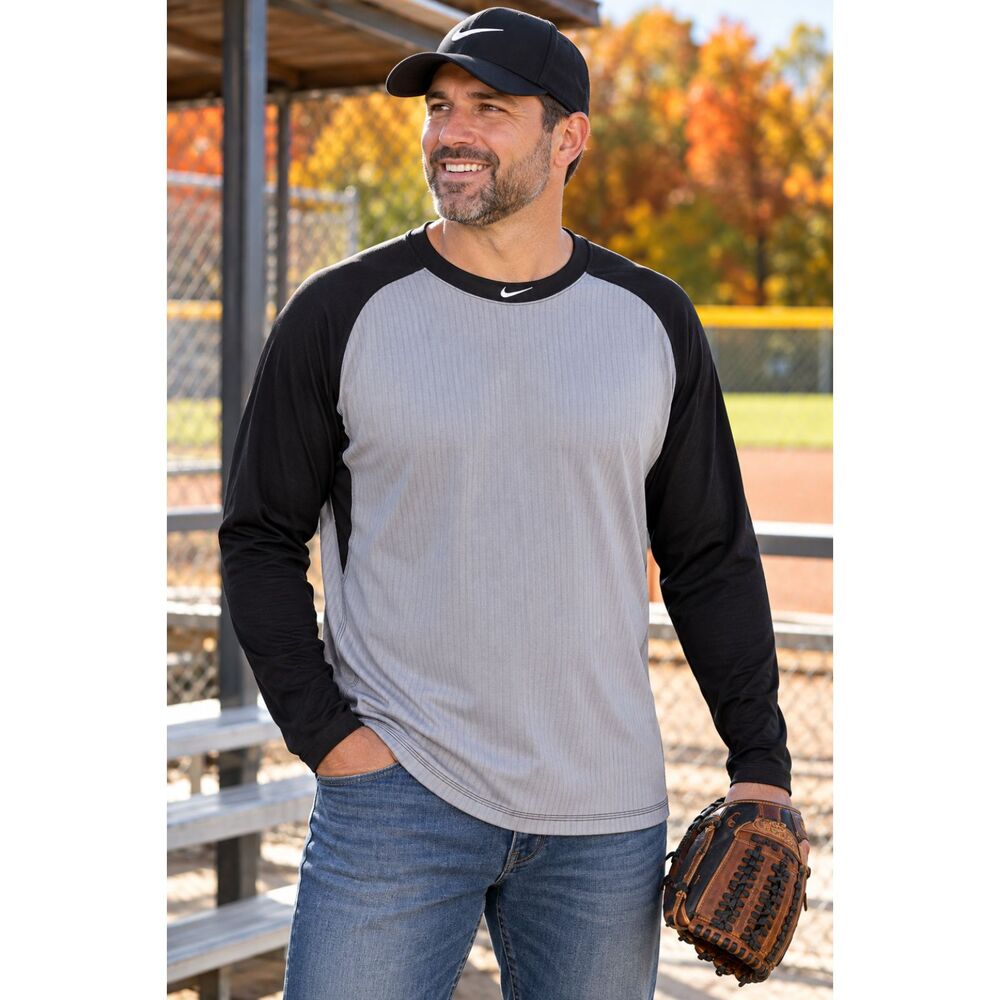 Nike Dri-FIT Baseball Shirt Men XXL Gray Black Long Sleeve Athletic Training #24